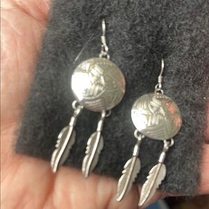 Silver Feather Dangle Earrings